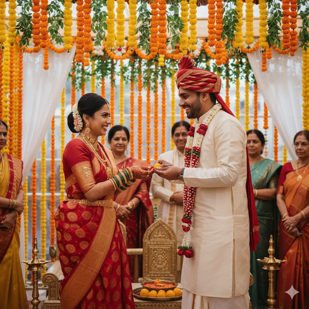 Maharashtrian Engagement AI Image Prompt | Sakharpuda Ceremony